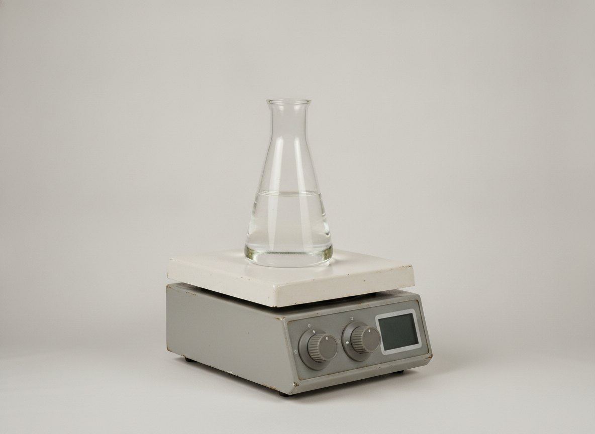 Hotplate stirrer with a beaker