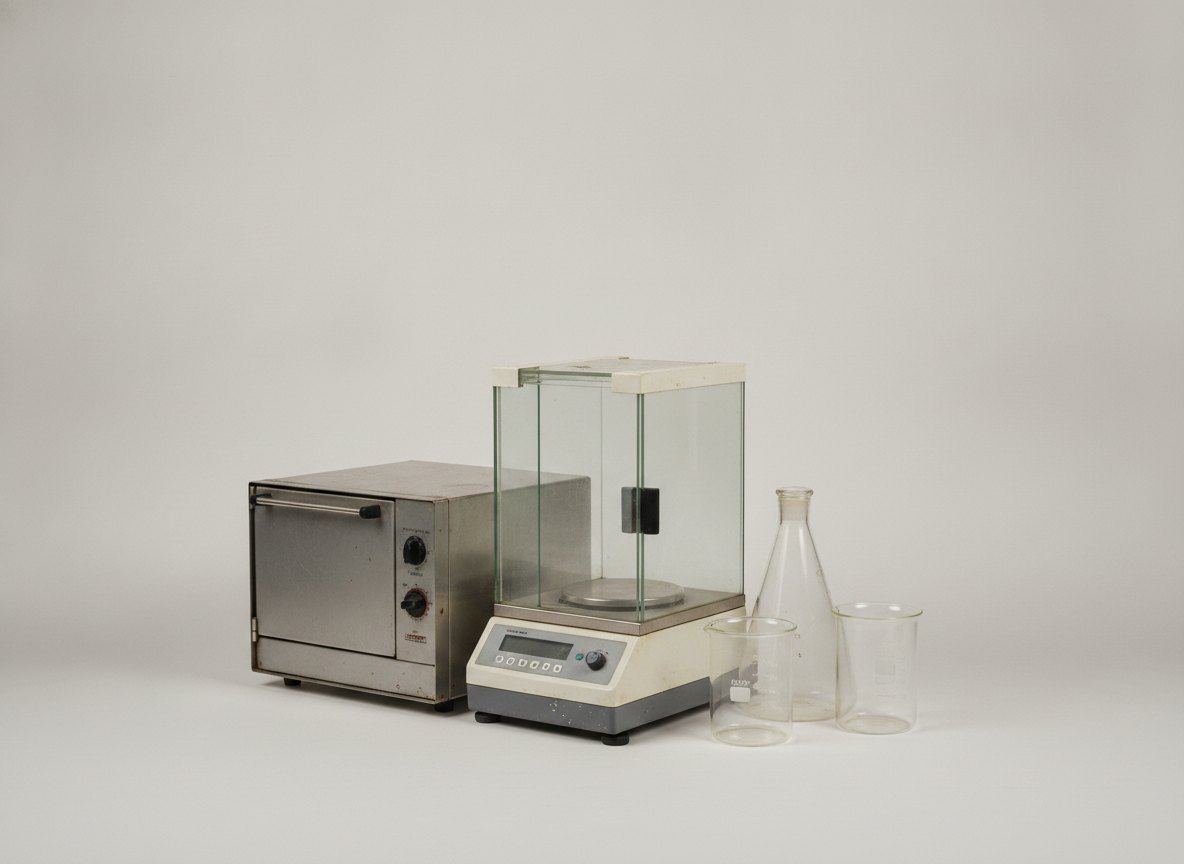 Laboratory bench with glassware and instruments